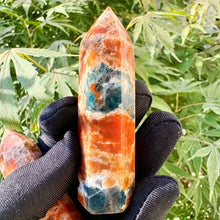 Load image into Gallery viewer, 1PC Unique Blue Apatite Combined with Sunstone Obelisk for Healing