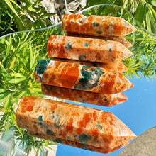 Load image into Gallery viewer, 1PC Unique Blue Apatite Combined with Sunstone Obelisk for Healing