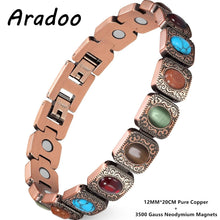 Load image into Gallery viewer, Pure Copper Bracelet for Women with Turquoise Ultra Strength Magnetic Wristband