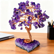 Load image into Gallery viewer, Amethyst Healing Crystal Tree Wrapped with Wire on Natural Crystal Gravel with Base Stone
