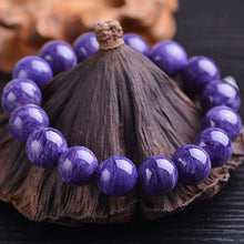 Load image into Gallery viewer, Natural Charoite &amp; Amethyst Beads Bracelet – Women’s Crystal Jewelry – Elastic Single Circle Rope – Fashion &amp; Healing Gift