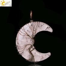 Load image into Gallery viewer, 7 Chakras Tree of Life Necklace Wire Wrap Crescent Moons Crystal Pendants Chip Quartz Natural Stone Resin Stainless Steel G931