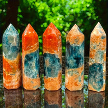 Load image into Gallery viewer, 1PC Unique Blue Apatite Combined with Sunstone Obelisk for Healing