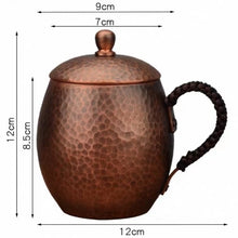 Load image into Gallery viewer, Vintage Pure Copper Camping Mug With Lid Handcrafted Hammer Texture