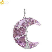 Load image into Gallery viewer, 7 Chakras Tree of Life Necklace Wire Wrap Crescent Moons Crystal Pendants Chip Quartz Natural Stone Resin Stainless Steel G931