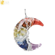 Load image into Gallery viewer, 7 Chakras Tree of Life Necklace Wire Wrap Crescent Moons Crystal Pendants Chip Quartz Natural Stone Resin Stainless Steel G931
