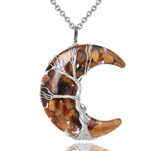Load image into Gallery viewer, 7 Chakras Tree of Life Necklace Wire Wrap Crescent Moons Crystal Pendants Chip Quartz Natural Stone Resin Stainless Steel G931
