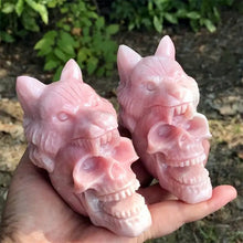 Load image into Gallery viewer, Natural Pink Opal Wolf Skull Carving Polished Home Decor