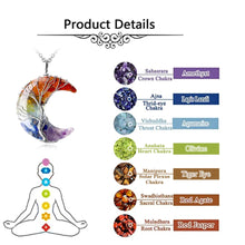 Load image into Gallery viewer, 7 Chakras Tree of Life Necklace Wire Wrap Crescent Moons Crystal Pendants Chip Quartz Natural Stone Resin Stainless Steel G931