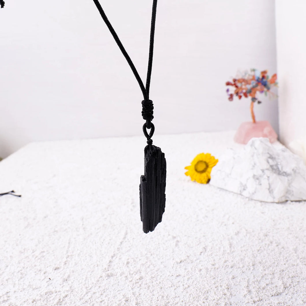 single black tourmaline pendant necklace